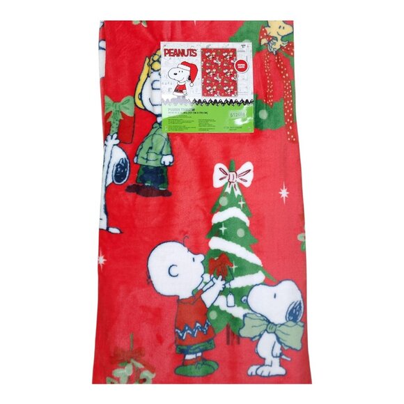 Peanuts Christmas Snoopy & Charlie Brown Plush Throw Blanket 50" X 70" Super Sof - Picture 1 of 8